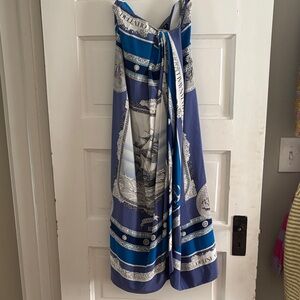 100% Silk Ellen Tracy Navy & White Nautical Print Draped Skirt